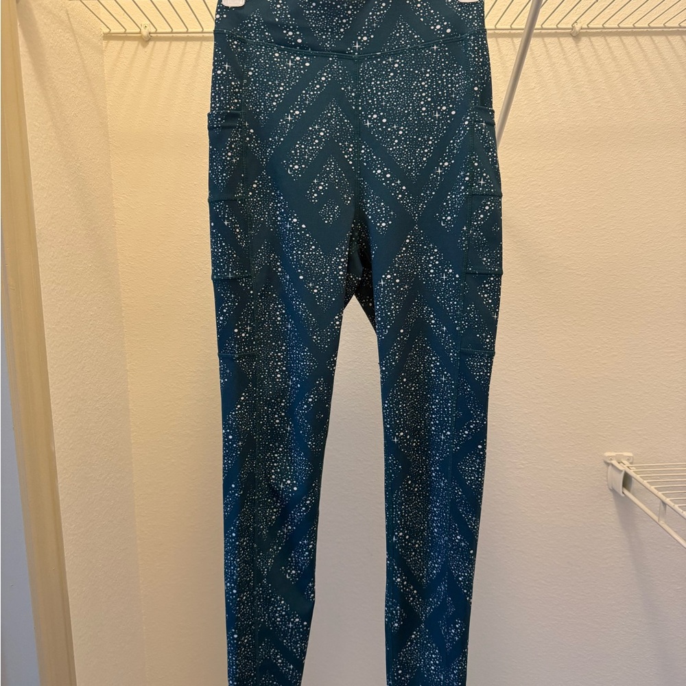 POP Fit Teal and White Patterned Pants